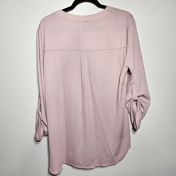 Youtali Dusty Rose XL V-Neck Blouse with Roll Tab Sleeves - Picture 6 of 6